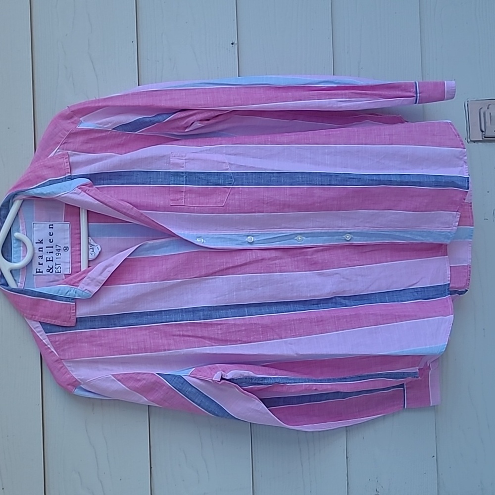FRANK & EILEEN Ralph Pink Striped Italian M Womens Relaxed Button-Up Shirt Top